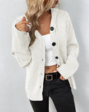 Solid Color Hooded Single-Breasted Drawstring Knitted Cardigan Sweater