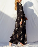 Sacred Snakes In The Ancient Legend Printed 3/4 Sleeves Maxi Dress
