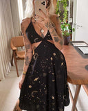 Psychedelic Starry Sky Printed Midi Dress