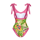 Tropical Parrot One Shoulder Ruffle One Piece Swimsuit and Sarong
