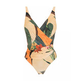 Summer Floral One Shoulder Ruffle One Piece Swimsuit and Sarong