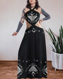 Luna Butterfly King Print Hollow Long Suspender Dress