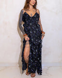 Purple Wonderland Moon Goddess Advent Print Lace Long Dress