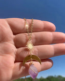 Crystal Rough Star Moon Purple Crystal Moon Necklace
