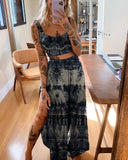 Dark Blue Tie Dye Print Cropped Tank Top Two-Piece Set