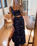 Purple Bat Print Two-Piece Casual Set