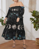 Lunar Wonderland Positioning Graphic Print Off-Shoulder Plus Size Dress