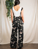 Mysterious World Of Butterflies And Flowers Pattern Printed Waist Suspender Jumpsuit