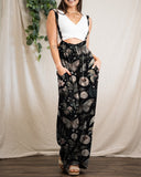 Mysterious World Of Butterflies And Flowers Pattern Printed Waist Suspender Jumpsuit