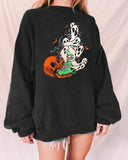 Halloween Skull And Demon Battle Graphic Print Pullover