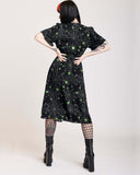 Dark Style Green Spider Web Pattern Printed Casual Dress