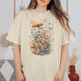 Paradise print T-shirt with colorful mushrooms