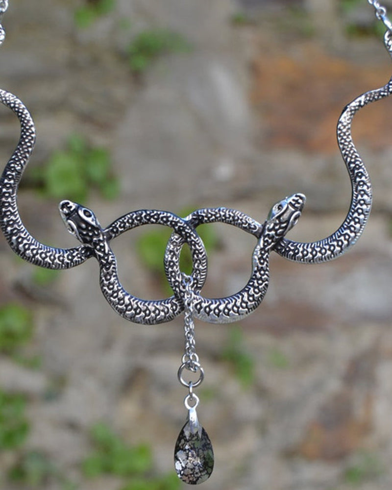 Medusa Snake Moonstone Panel Necklace