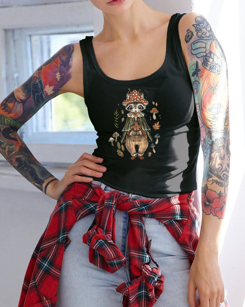 Dark Little Forest Racoon Printed Tank Top