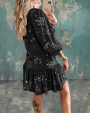 Mysterious Zodiac Print V-Neck Short Dress