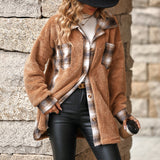 Single-breasted Lapel Mid-length Plaid Plush Jacket Coat