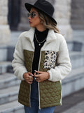 Long-sleeved Loose Crew Neck Zippered Leopard Print Fleece Jacket