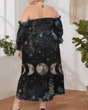 Lunar Wonderland Positioning Graphic Print Off-Shoulder Plus Size Dress