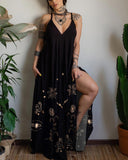 Mystical Retro Boho Style Signs Printed Halter Jumpsuit