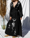 Mysterious Snake With Moon Printed Maxi Dress