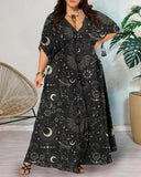 The Mysterious Space And Time of The Moon And The Sun Pattern Printed  Plus Size  Dress