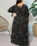 The Mysterious Space And Time of The Moon And The Sun Pattern Printed  Plus Size  Dress