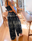 Dark Blue Tie Dye Print Cropped Tank Top Two-Piece Set