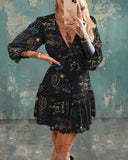 Mysterious Zodiac Print V-Neck Short Dress