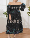 Lunar Wonderland Positioning Graphic Print Off-Shoulder Plus Size Dress