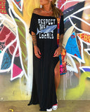 Casual 'Respect The Locals' And Whale Print Slit Dress