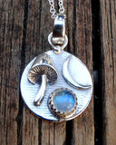 Crescent Moonstone Mushroom Rainbow Necklace