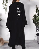 Mysterious Moon Positioning Printed Button Dark Pattern Lace Cardigan Dress