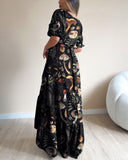 Mushrooms Fairyland Forest Printed Casual Maxi Dress