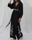 Mystical Moon and Snake Graphic Position Print Jumpsuit