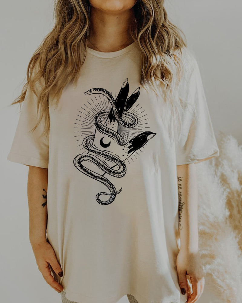 Power Desire snake and palm print T-shirt