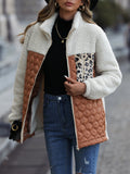 Long-sleeved Loose Crew Neck Zippered Leopard Print Fleece Jacket