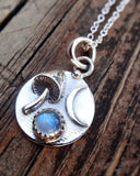 Crescent Moonstone Mushroom Rainbow Necklace