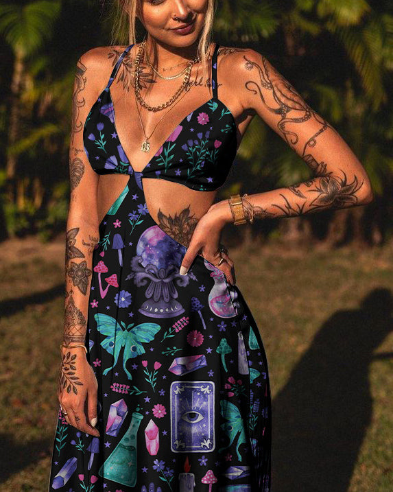 Fashion Sexy Zodiac Pattern Print Backless Dress