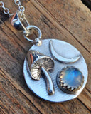 Crescent Moonstone Mushroom Rainbow Necklace