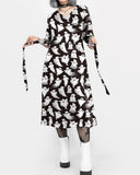 Dark Black Style Ghost Print V-Neck Dress