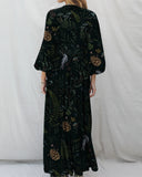 Mystic Leaves And Parrot Pinecone Crystal Mushroom Print Long Sleeve V-Neck Dress