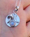 Crescent Moonstone Mushroom Rainbow Necklace