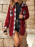 Single-breasted Lapel Mid-length Plaid Plush Jacket Coat