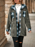 Single-breasted Lapel Mid-length Plaid Plush Jacket Coat