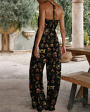 Dark World Sunflower Skull Print Jumpsuit