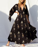 Sacred Snakes In The Ancient Legend Printed 3/4 Sleeves Maxi Dress