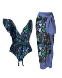 Purple Mushrooms Wonderland Printed Ruffle Swimsuit & Sarong