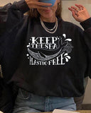 "Keep The Sea Plastic Free" Beluga Print Crew Neck Sweatshirt
