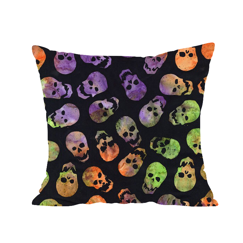 Psychedelic Colored Skulls Printed Cushion