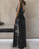 Mystical Serpents & Evil Eyes Printed Maxi Dress